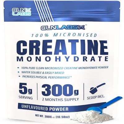 Creatine Monohydrate Powder - 300g (60 x 5g Servings) | 200 Mesh Fine Grade Powder, Pure & Mixes Easily | Includes Scoop | Unflavoured | Made in The UK by CLN Labs
