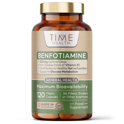 Benfotiamine - 300mg x 120 Capsules - Fat Soluble Vitamin B1 (Thiamine) - >98% Purity - UK Made Supplement - GMP Standards - Zero Additives