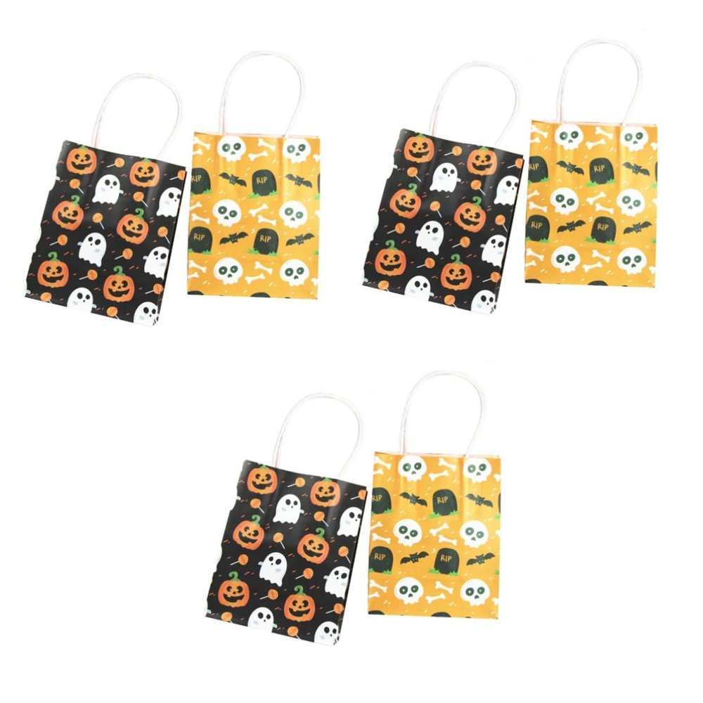 ABOOFAN 12pcs Mini Pumpkin Pattern Halloween Paper Bag Handles for Party Favor and Candy Tote Bag