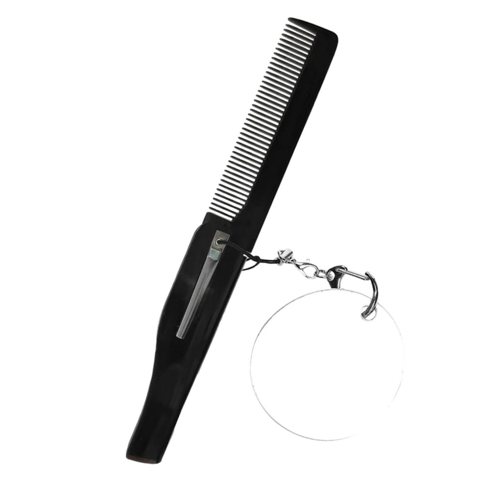 FRCOLOR Folding Comb Keyring with Oval Mirror Large Foldable Beard and Mustache Comb for Men Portable Acrylic Pocket Grooming Tool for Travel and Daily Use