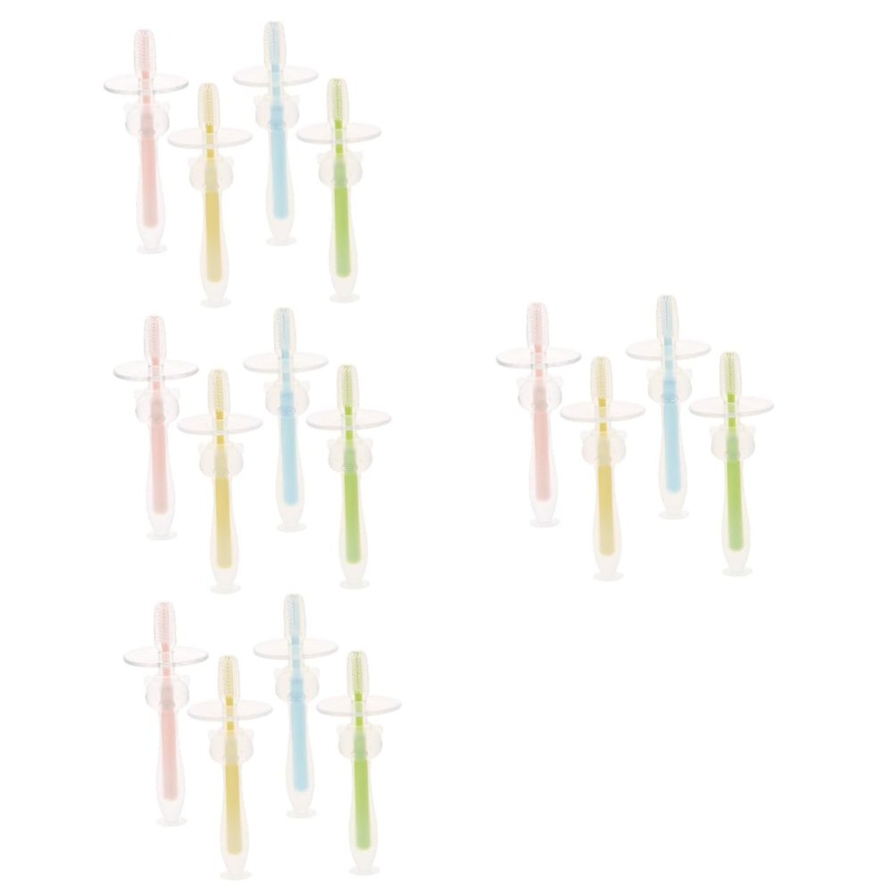 minkissy 16pcs Silicone Toothbrushes for Toddlers Suction Base for Oral Cleaning for Brushing Teeth at Home Travel