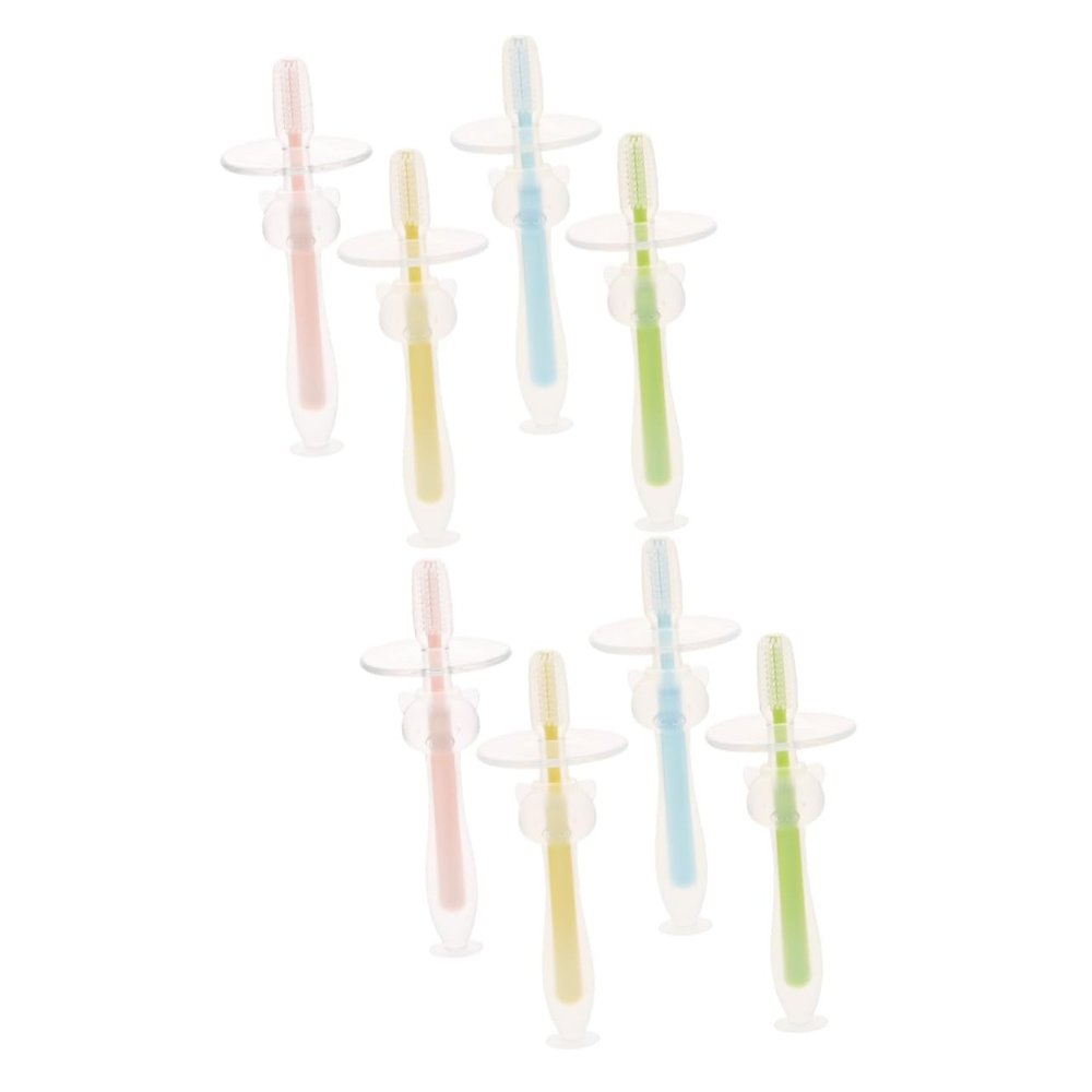 minkissy 8pcs Silicone Toothbrushes for Toddlers Suction Base Oral Cleaning Tool Boy Girl Toothbrushes for Brushing Teeth for Boys and Girls