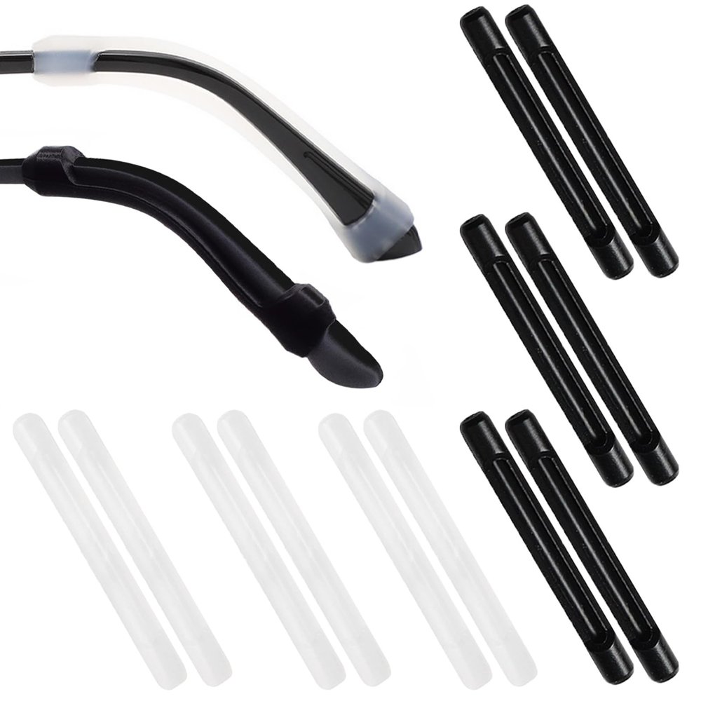 12Pcs 6 Pairs Eyeglasses Temple Tips Sleeve Retainer,Silicone Glasses Ear Grip Hooks,glasses Arm Pads,Soft Silicone Anti-Slip Elastic Comfort Eyeglasses Retainers,for Various Glasses(56mm7.9mm)