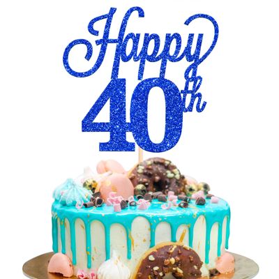 1 Pack Happy 40th Cake Topper Black Glitter Number 40 Forty Birthday Cake Pick Decorations for Cheers to 40 Years Old 40th Birthday Wedding Anniversary Party Supplies Blue