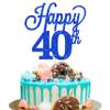 1 Pack Happy 40th Cake Topper Black Glitter Number 40 Forty Birthday Cake Pick Decorations for Cheers to 40 Years Old 40th Birthday Wedding Anniversary Party Supplies Blue view 1