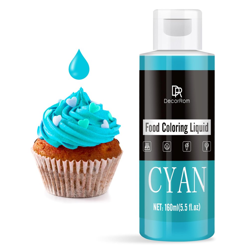 Food Colouring - Vibrant Liquid Icing Food Colouring for Baking, Cake Decorating, Easter Egg, Airbrush - Tasteless Food Colour Dye for Fondant, Macaron, Cookie, Slime, DIY Crafts - 160ml (Cyan)