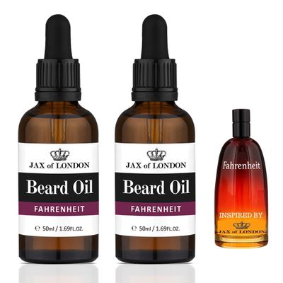 Inspired Beard Oil - Scented Aftershave Beard Oil For Beard Growth And Conditioning - Jojoba oil, Argan oil, Vitamin E - Made In the UK - Various Scents (Pack of 2, Fahrenheit)