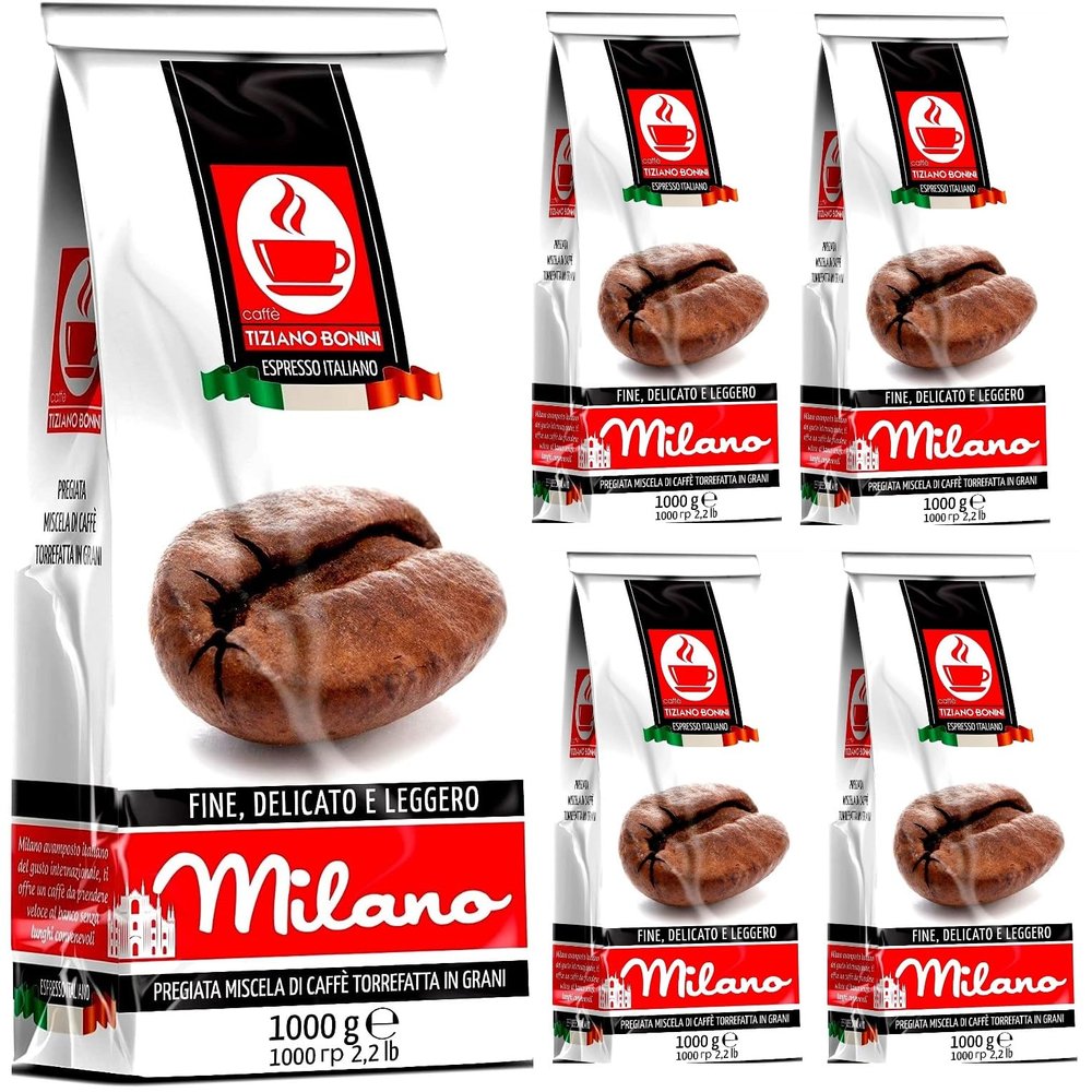 Bonini Milano Blend Italian Roasted Whole Coffee Beans (Pack of 5, Each 1kg)