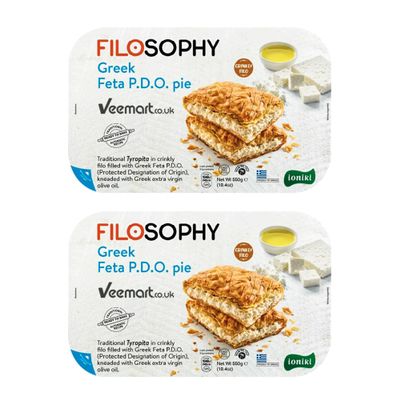 Filosophy Filo Vegan Pie, Traditional Greek Origin Frozen, 10 Flavours Available, Freshest Ingredients Ready to Bake and Eat (Greek FETA Pie 550g, 2 Pack)