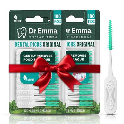 Dr. Emma Original Dental Picks Mint Easy to Use Brush Picks 100Ct/Pack, 2 Packs (200Ct)