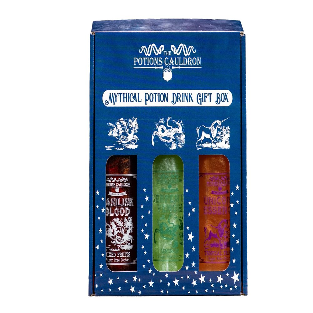 The Potion Cauldron - Mythical Set 3 Bottle Gift Pack - Containing 1 x Basilisk Blood Mixed Fruit 330ml, 1 x Unicorn Essence Tropical Fruit 330ml, 1 x Serpents Venom Lemonade 330ml