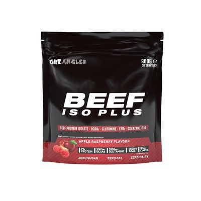 OUT ANGLED Beef Iso Plus, Beef Protein Isolate Powder, High Protein, No Fat and No Sugar | Apple Raspberry Flavour 900g 30 Servings | Halal, Paleo and Keto Friendly, Dairy Free, Gluten Free