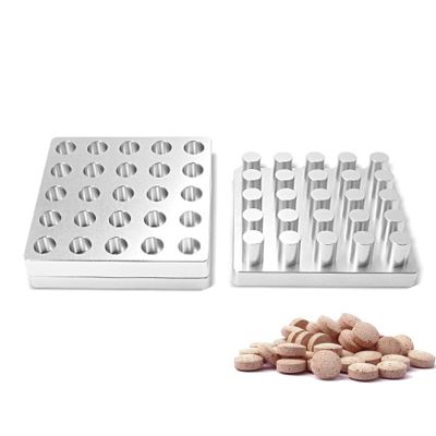 Rainorning 4/9/12/16/25 Holes 6/8/10/12mm Household Manual Pill Tablet Molding Mould, Aluminum Alloy Medicine Powder Tablet Press Making Tool (10mm, 25 Holes)