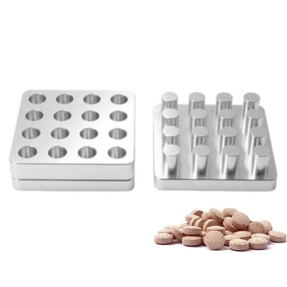 Rainorning 4/9/12/16/25 Holes 6/8/10/12mm Household Manual Pill Tablet Molding Mould, Aluminum Alloy Medicine Powder Tablet Press Making Tool (10mm, 16 Holes)