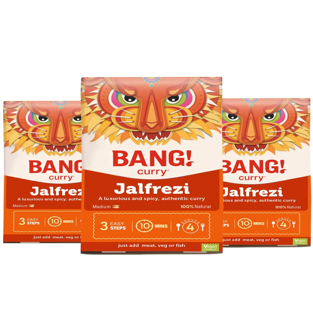 Jalfrezi Curry Sauce Kit - Formerly CLASSIC BANGLA | Authentic and Easy to use | Medium-spice curry kit | Ready in 10 min | 100% natural Vegan food gifts Friendly Gluten free | 3 Pack Bang Curry