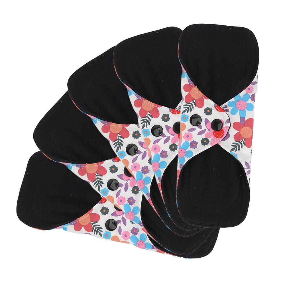 5Pcs Reusable Sanitary Pads, Washable Black Cloth Menstrual Pads Menstrual Towel Sanitary Napkins, Reusable Menstrual Pads Breathable Highly Absorbent Cotton (S)