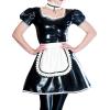Natural latexFrench Maid Latex Dress with Apron Zipper Back Frills Puff Sleeves,Brown with White,S view 1