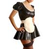 ASNAT Natural latexBlack and White Short Puff Sleeves Sexy French Maid Latex Dress with Apron,Baby Pink with White,XS view 2