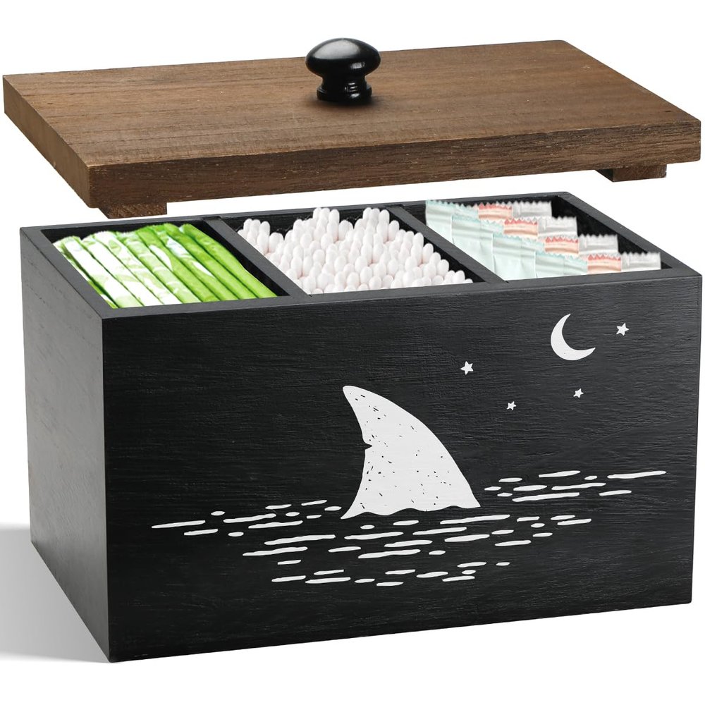 Tampon Holder for Bathroom,Black Feminine Product Organizer,Girl Stuff Box for Bathroom,Pad and Tampon Organizer for Bathroom,Pad Holder for Bathroom,Shark Week Bathroom Organizer,Bathroom Accessories