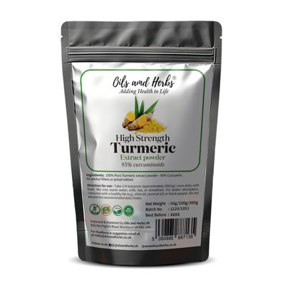 95% Curcuminoids Turmeric Extract Powder - Pure - High Strength | No Additives | Lab Verified | Vegan & Gluten Free by Oils and Herbs UK
