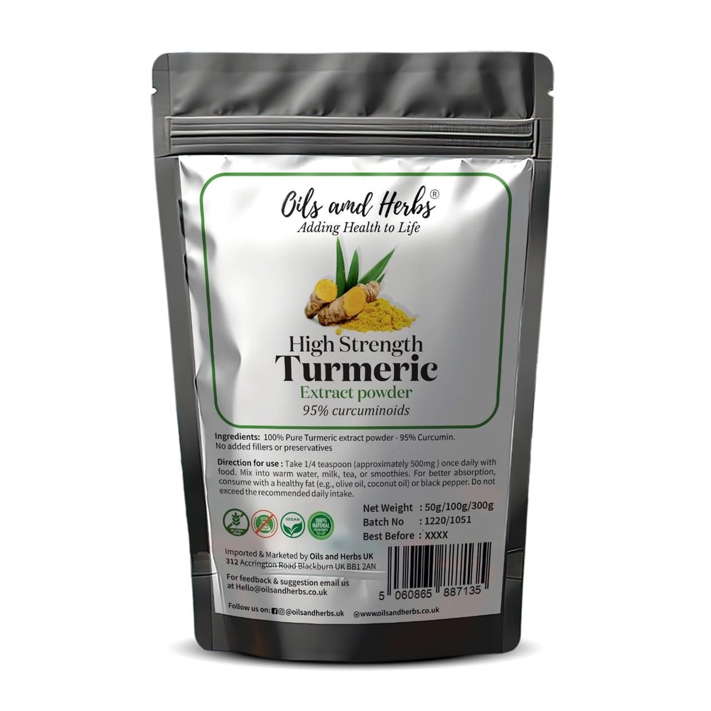 95% Curcuminoids Turmeric Extract Powder - Pure - High Strength | No Additives | Lab Verified | Vegan & Gluten Free by Oils and Herbs UK
