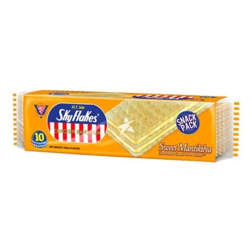 M.Y. San SkyFlakes Crackers Sandwich Cream Filling Filipino Crispy Snacks (10 Pcs) 300g - Sweet Mantikilya Butter Cream Filling