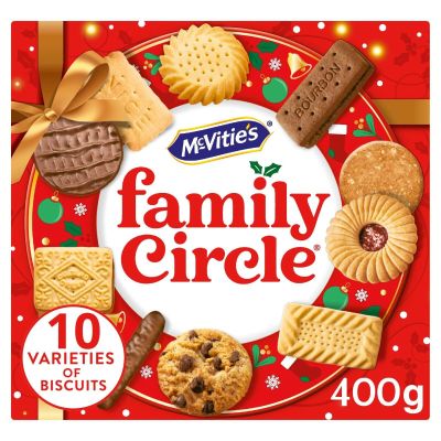 McVitie's Family Circle 10 premium varities Assortment of Creams, Chocolate, Jam and other Sweet Biscuits 400g, Bulk cookies, Perfect for Gifting, Mum, & Dad by zamfoods nutrition information pack