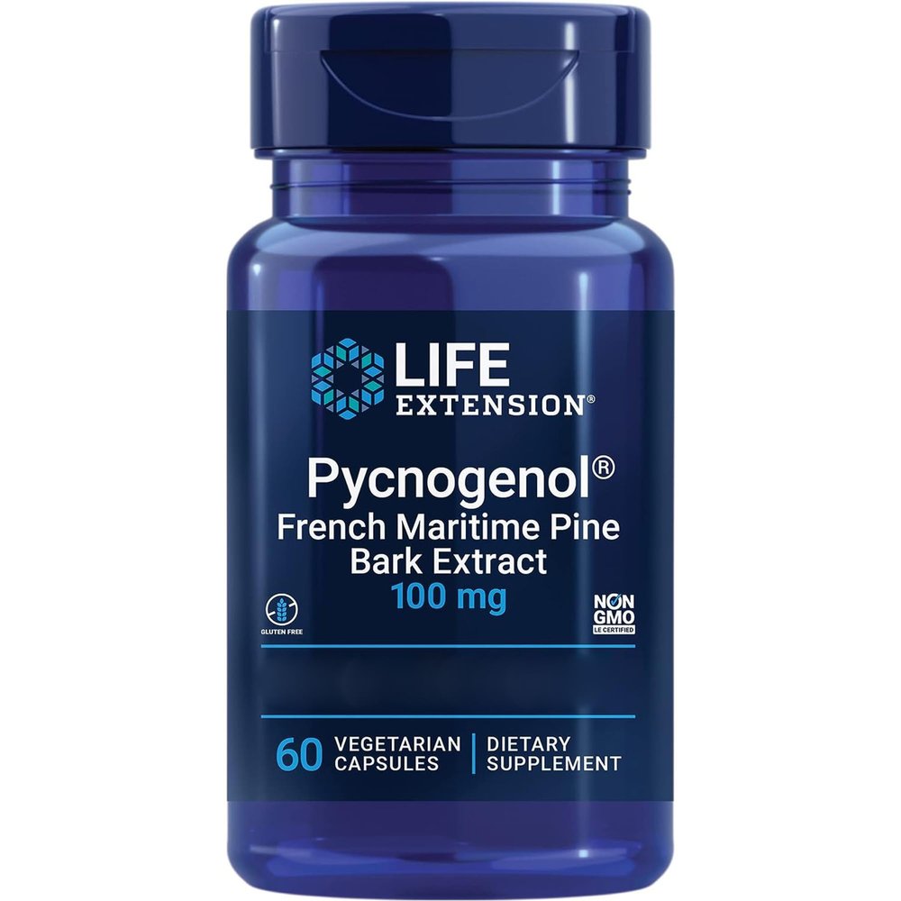 Life Extension Pycnogenol, Pine Bark Extract, 100mg, 60 Vegan Capsules, Gluten Free, Vegetarian, Soy Free, Non-GMO