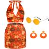 Twistover 4 Pcs 60s 70s Women Hippie Costume Retro Disco Outfit Groovy Halter Top and Bodycon Dress Earrings and Sunglasses(Large) view 1