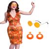 Twistover 4 Pcs 60s 70s Women Hippie Costume Retro Disco Outfit Groovy Halter Top and Bodycon Dress Earrings and Sunglasses(Large) view 4
