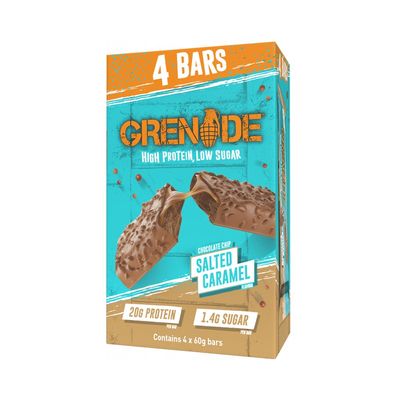 Grenade High Protein, Low Sugar Bar - Chocolate Chip Salted Caramel, 4 x 60 g
