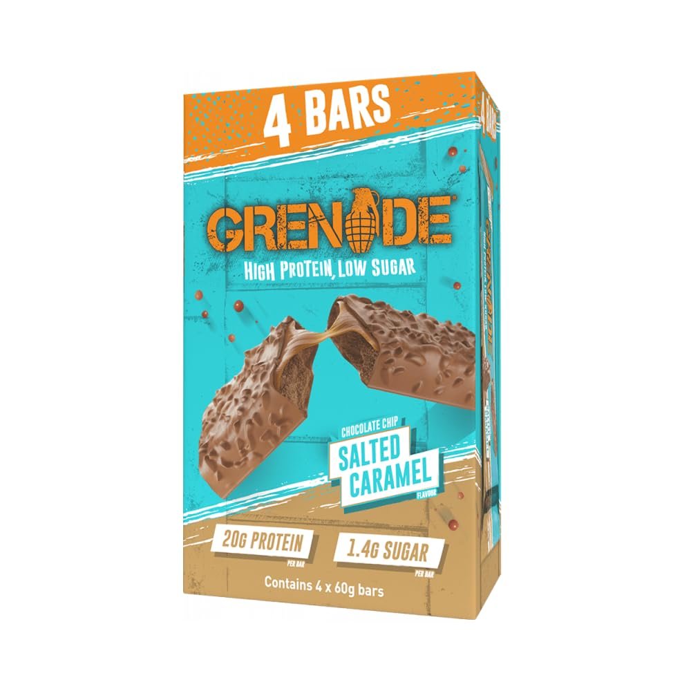 Grenade High Protein, Low Sugar Bar - Chocolate Chip Salted Caramel, 4 x 60 g