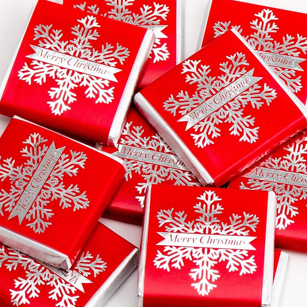 Italian Options Snowflake Merry Christmas Chocolate Neapolitans Red and Silver (75 Chocolates)