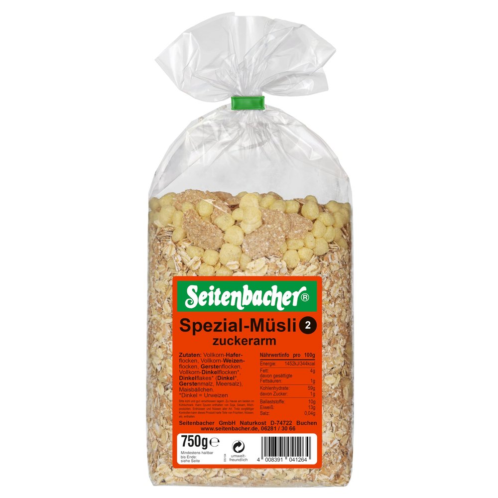 Seitenbacher Special Muesli 2 I with Chia I Whole Grain I No Added Sugar I No Added Fat I No Raisins I (3 x 750 g)