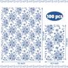 100 Pack Blue Floral Guest Napkins Disposable Flower Paper 3 Ply Decorative Hand Towels Dinner for Bridal Shower Baby Wedding Birthday Party Supplies, Blue and White view 2