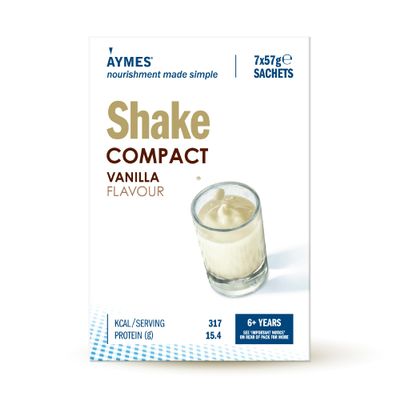 AYMES - Shake Compact - 7 Servings - Low Volume Nutritional Powder - Vanilla - Milkshake-Style Drink Mix - Gluten Free & Vegetarian - Suitable for Adults and Children Aged 3+