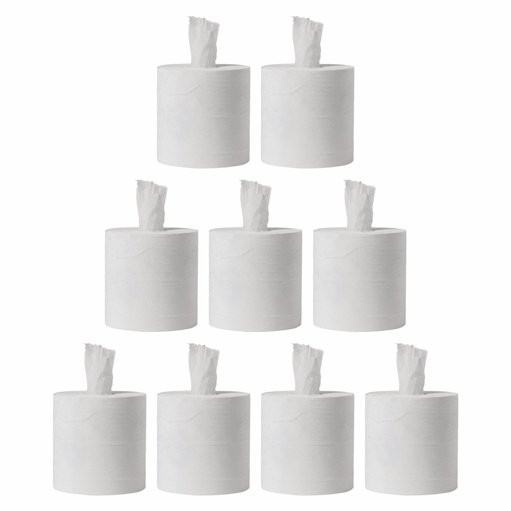 Pack of 9 - Kitchen Rolls, 2 PLY Centrefeed Kitchen Towel, Embossed White Hand Napkins, 34GSM Kitchen Towel Paper, Wiping Napkin Rolls, Strong & Durable Kitchen Roll (525 Sheets Roll)