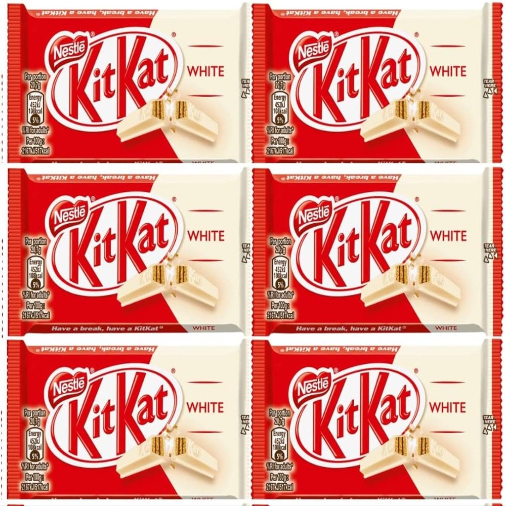 Kit Kat White Chocolate Bar 41,5g (6 x Shareable 4-Finger Snack Bars): Creamy and Crispy Delight - Delicious Tasty And Twisty Treat Gift Hamper For Easter, Birthday, Christmas Sold by Swiss+