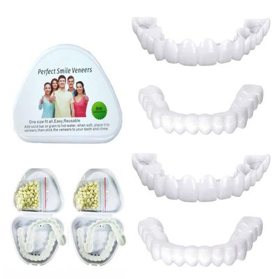 Flipped Warmth 2 Pairs False Teeth Smile Veneers Teeth Top and Bottom Fake Teeth, Cosmetic Teeth Veneers Comfort Fit Whitening Flex Denture Cover Snap on Dentures for Men and Women