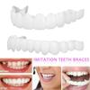 Flipped Warmth 2 Pairs False Teeth Smile Veneers Teeth Top and Bottom Fake Teeth, Cosmetic Teeth Veneers Comfort Fit Whitening Flex Denture Cover Snap on Dentures for Men and Women view 2