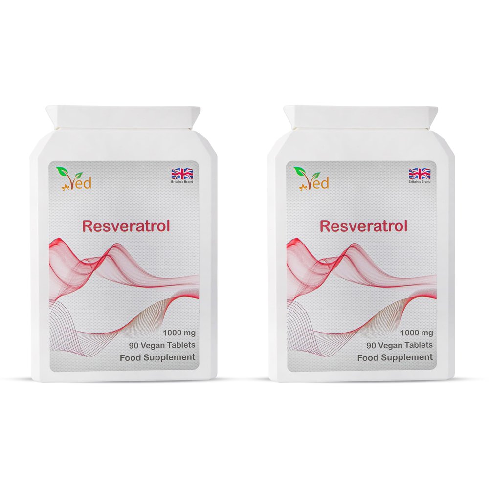 Ved Anti-Aging, Heart Health, Immunity Support | Antioxidant Supplement | Resveratrol Tablets | 1000 mg x 90 Tablets ((Pack of 2)