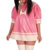 ASNAT Natural latexPink and White Sexy Loose Latex Dress with Half Sleeves Pull On Rubber Uniform Playsuit Bodycon,Trans Green W White,XL view 1