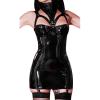 ASNAT Natural latexBlack Sexy Latex Dresses with Garters for Stockings and Cups Neck Collar Rubber Top,Transparent Blue,XS view 1