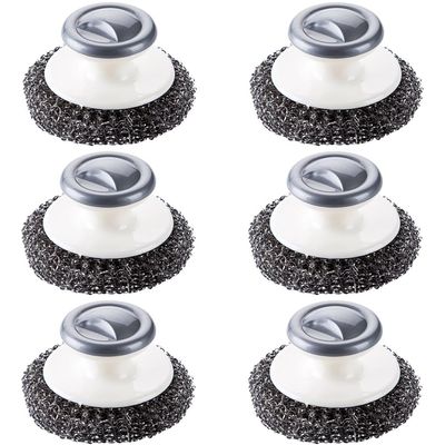 6Pcs Stainless Steel Wool Scrubber with Handle, Dish Scrubber Cleaning Supplies for Pots, Pans, Grills, Dishes