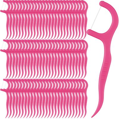 Baderke 200 Count Dental Floss Picks Bulk Non Breakable Dental Floss Flossers for Adults Tooth Picks Flossers Teeth Cleaning Dental Floss Flossers for Family Pack Travel (Hot Pink)
