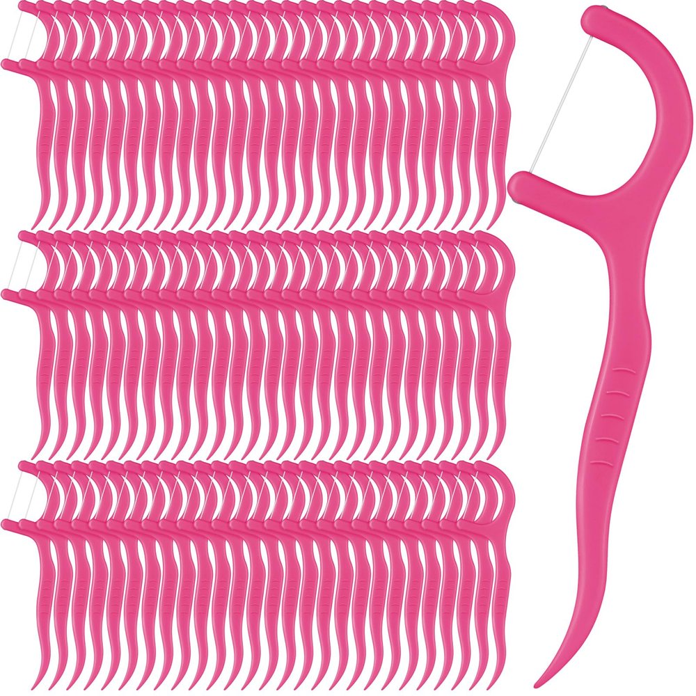 Baderke 200 Count Dental Floss Picks Bulk Non Breakable Dental Floss Flossers for Adults Tooth Picks Flossers Teeth Cleaning Dental Floss Flossers for Family Pack Travel (Hot Pink)