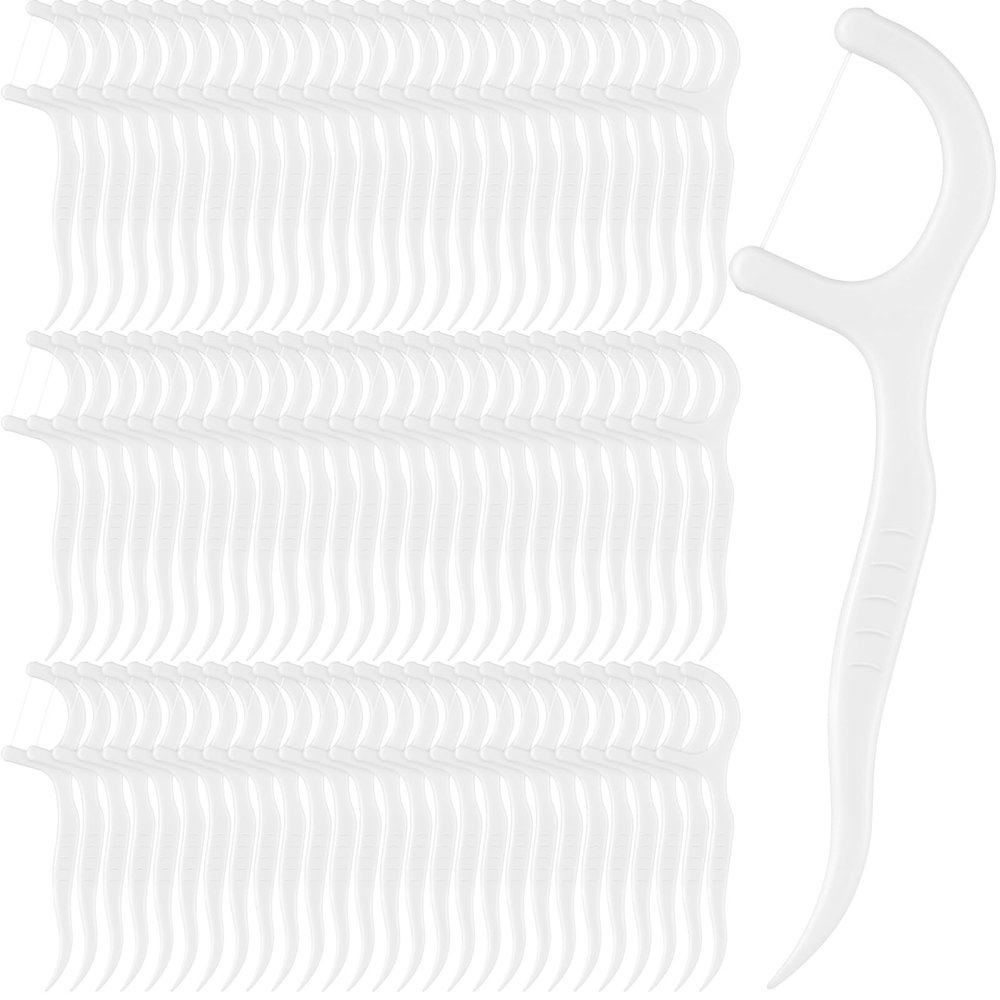 Baderke 200 Count Dental Floss Picks Bulk Non Breakable Dental Floss Flossers for Adults Tooth Picks Flossers Teeth Cleaning Dental Floss Flossers for Family Pack Travel (White)