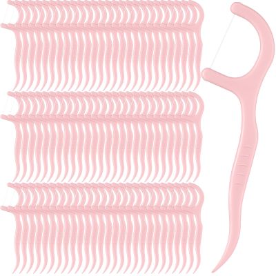 Baderke 200 Count Dental Floss Picks Bulk Non Breakable Dental Floss Flossers for Adults Tooth Picks Flossers Teeth Cleaning Dental Floss Flossers for Family Pack Travel (Light Pink)