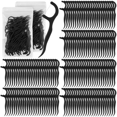 Baderke 600 Count Dental Floss Picks Bulk Non Breakable Dental Floss Flossers for Adults Tooth Picks Flossers Teeth Cleaning Dental Floss Flossers for Family Pack Travel (Black)
