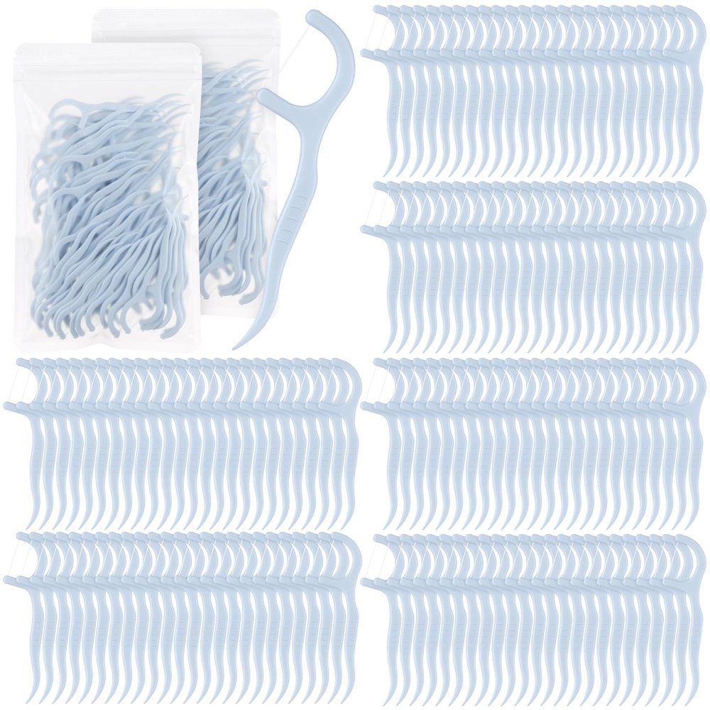 Baderke 600 Count Dental Floss Picks Bulk Non Breakable Dental Floss Flossers for Adults Tooth Picks Flossers Teeth Cleaning Dental Floss Flossers for Family Pack Travel (Light Blue)